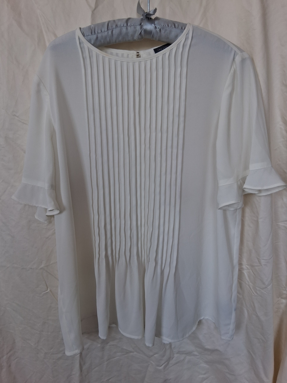 The Limited White Pintuck Ruffle Sleeve Blouse